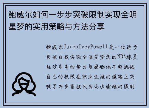 鲍威尔如何一步步突破限制实现全明星梦的实用策略与方法分享